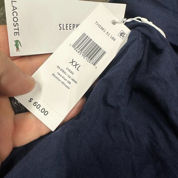 Lacoste Hoodie Mens 2XL Sleepwear Embossed Croc Logo Navy Blue Pullover Lounge - Picture 11 of 14